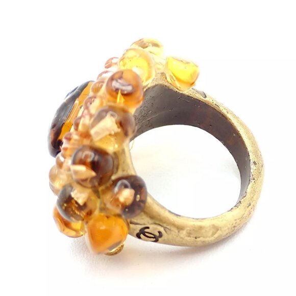 CHANEL Logo Gripoix Ring 00A Brown Gold-Plated France Accessory - Picture 12 of 16